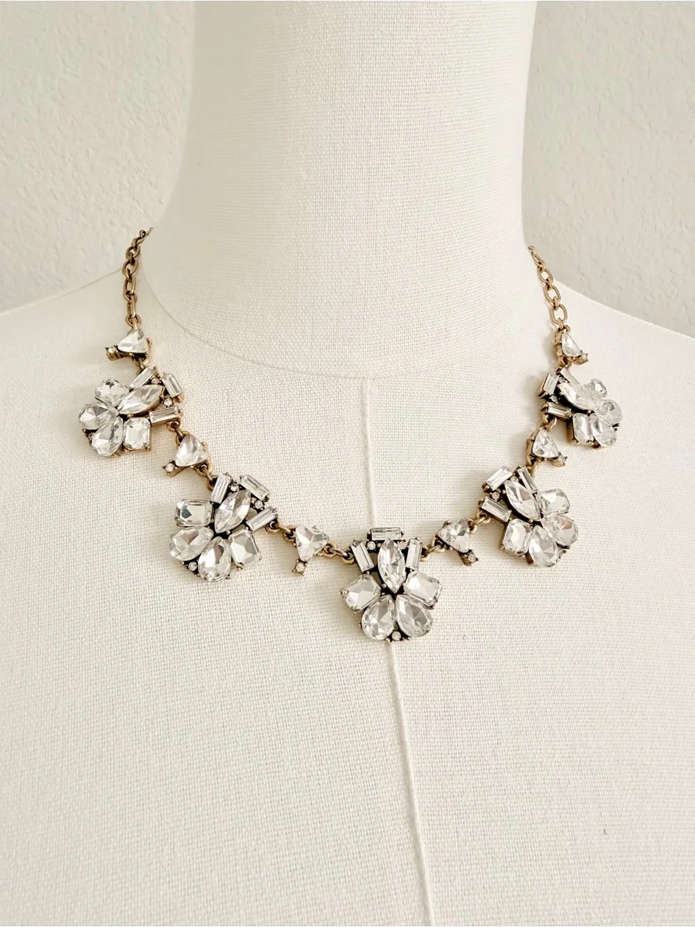 J. Crew Gold-Tone Crystal Floral Bib Necklace - Clear Crystals